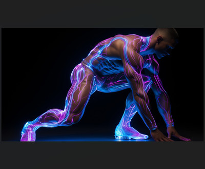 side view athlete moving and pathways of energy